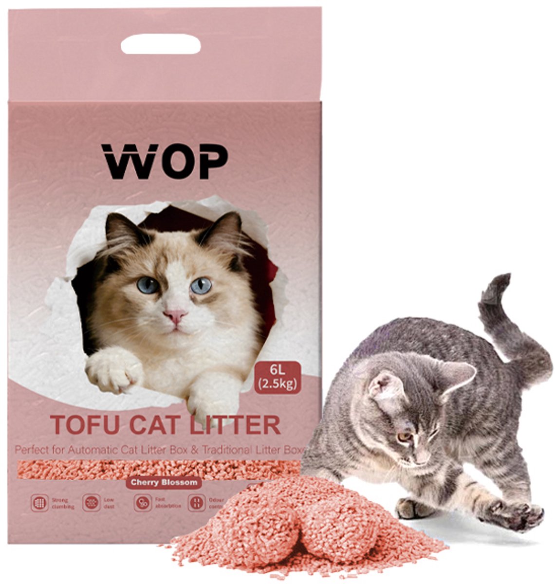 TOFU kattenbakvulling - Kersenbloesem / Blossom - WOP - Kattoilet - 6L - 2.5KG