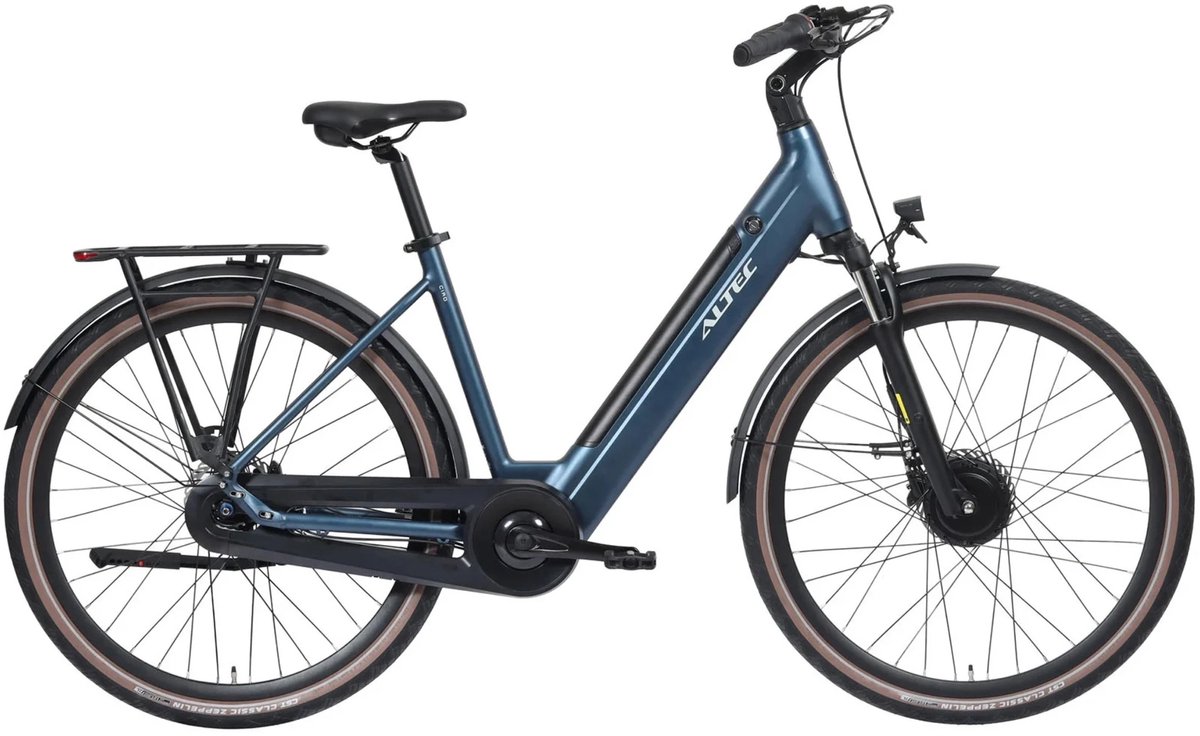 Altec Ciro - Elektrische Stadsfiets - Elektrische Damesfiets - Voorwielmotor - 7 Versnellingen - Hydraulische schijfremmen - 28 inch - 55 cm - Blauw