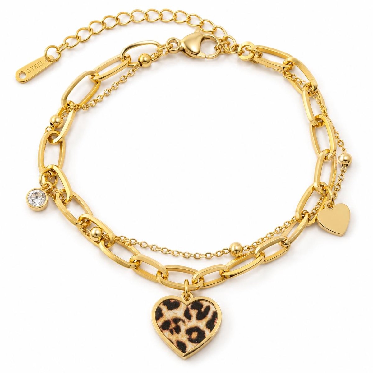 Armband Tiener- Armband Meisje- Goudkleurig- Panter- Armband Panter- Hartjes Bedelarmband- Meisjes Armband- Bedelarmbandje Meisje- Stainless Steel-Kind- LiLaLove
