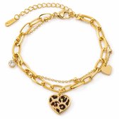 Armband Tiener- Armband Meisje- Goudkleurig- Panter- Armband Panter- Hartjes Bedelarmband- Meisjes Armband- Bedelarmbandje Meisje- Stainless Steel-Kind- LiLaLove