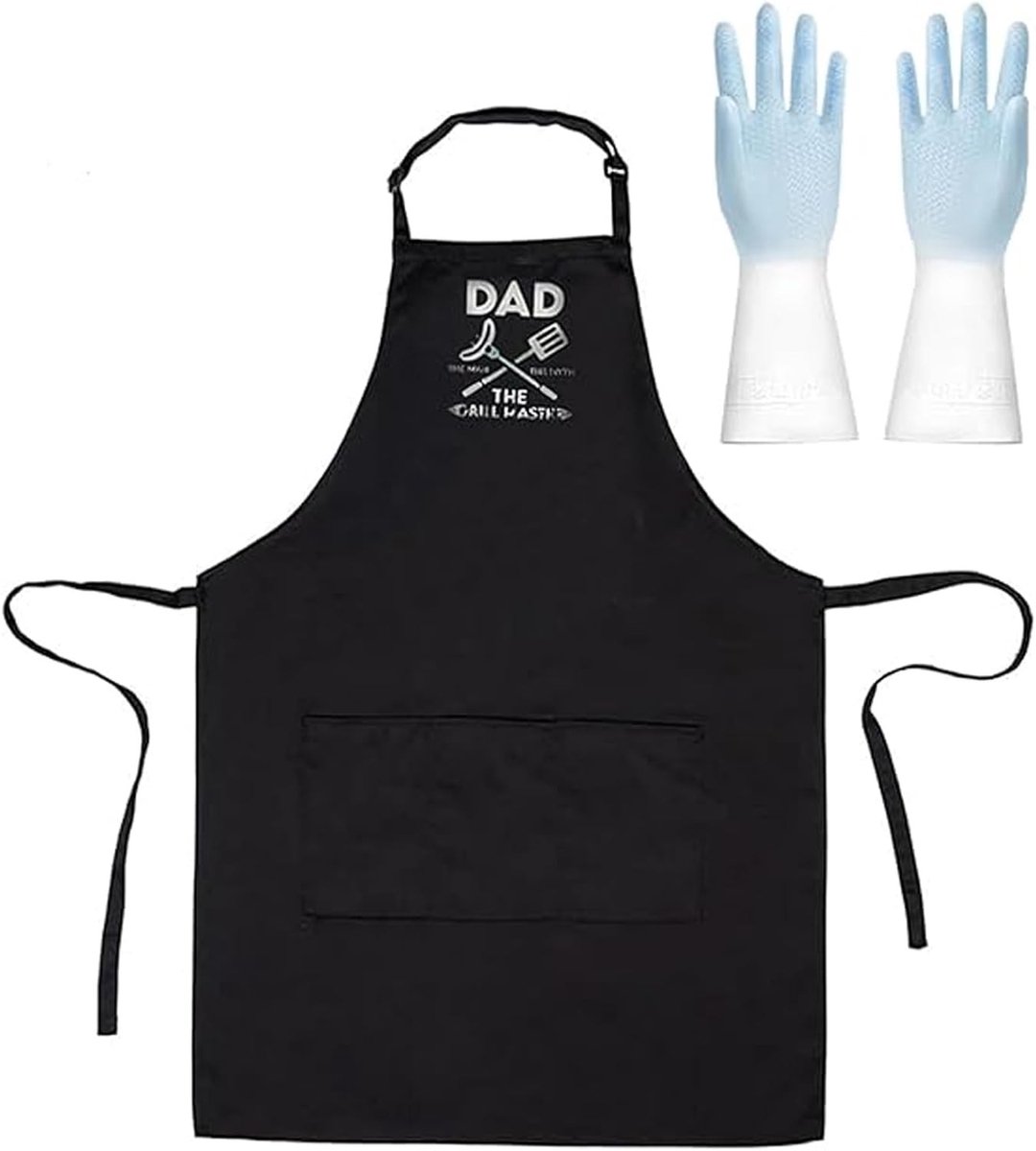 Waterdichte BBQ Schort voor Mannen met Rubberen Handschoenen, Verstelbaar en Grappig, Inclusief 3 Pocketen, Perfect als Cadeau voor Vader of Chef, 80x70cm