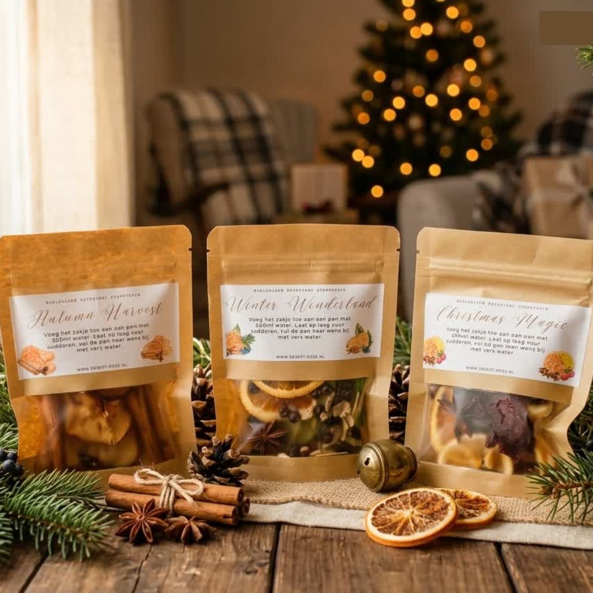 Potpourri stoofpotjes set 3 seizoensgeuren - Natuurlijk huisparfum zonder toevoegingen - Natuurlijke strooi decoratie - Winter herfst herfst decoratie mix
