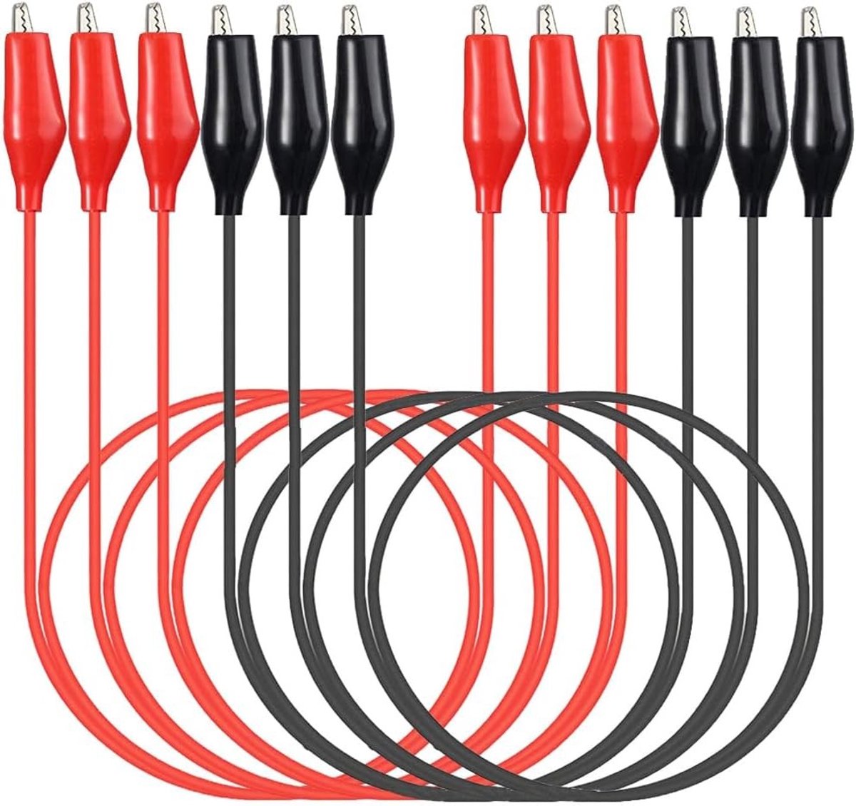 Set van 6 Geïsoleerde Krokodillenklemmen voor Elektrisch Testen, 0.5mm²/20AWG Draad, Dubbelzijdige Aansluitingen voor Circuitverbindingen en Metingen