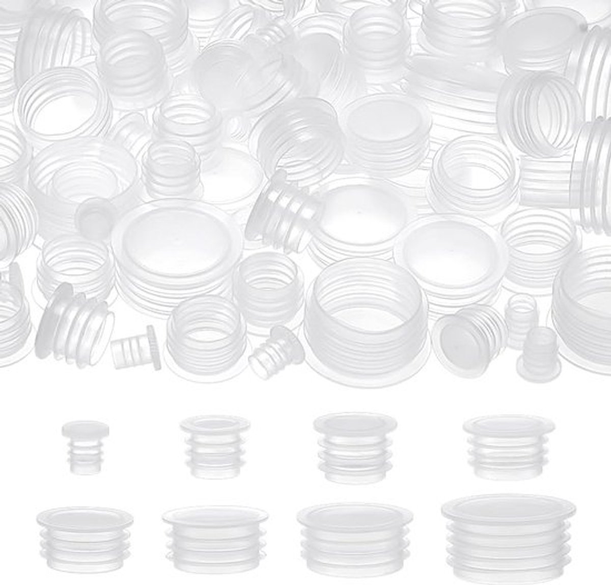 80 stuks kunststof doppen, 9 ~ 28 mm, gereserveerde doppen van transparante kunststof, voor zout- en pepervaatjes voor peper- en bloemflessen