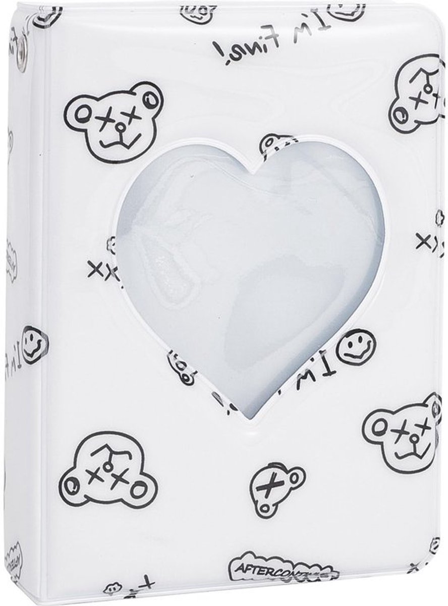 3 Inch Mini Fotoalbum - Kpop Fotokaart Binder - 40 Pockets - Schattige Beer Patroon - Wit