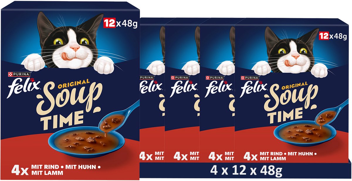 FELIX Soup, verpakking van 12 stuks: een verscheidenheid aan smaken van het platteland (4 x 12 x 48g)