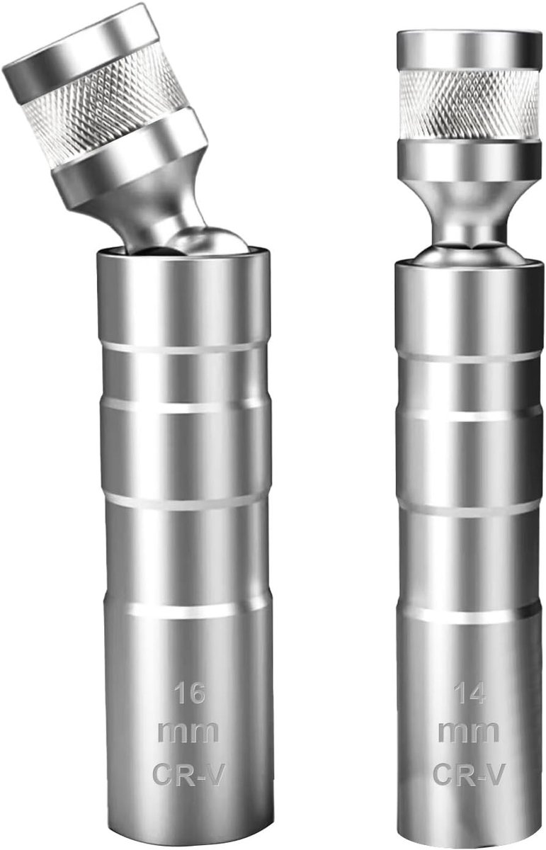 Set van 2 Universele Zündkerzenschlüssels 14mm en 16mm voor Auto Reparatie - Flexibele en Magnetische Sleutel voor het Verwijderen van Bougies