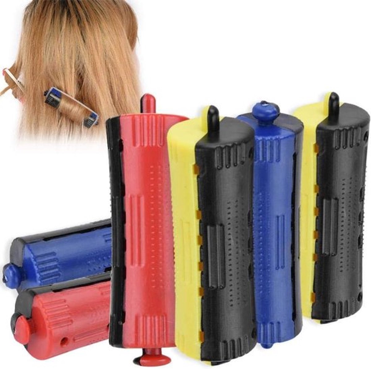 Set van 6 haarkrulspelden van 3 cm met rubberen band voor het creëren van golvende permanenten en veelzijdige haarstyling, ideaal voor professioneel gebruik