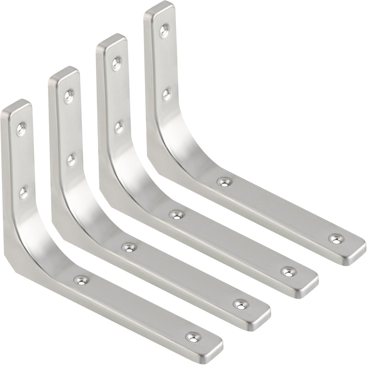 4 Stuks Wandgemonteerde Planksteunen, 90 Graden L-vormige Hoek, Metalen Plankbeugels 200MM x 150MM, Stevige Plankhouders voor Wandplanken met Geborstelde Afwerking