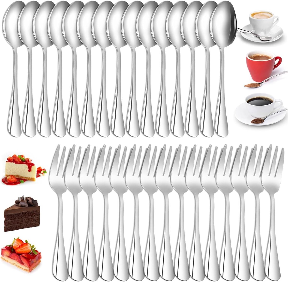 Set van 30 RVS Taartvorken en Koffielepels, Ideaal voor Feesten, Bruiloften en Restaurants