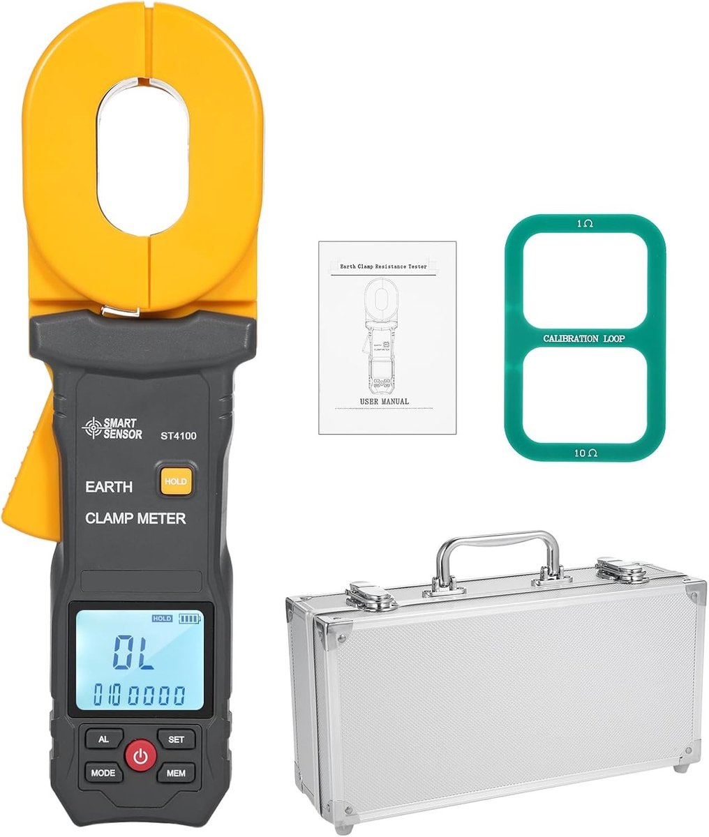 Grondweerstandstestmeter 0.01-500 Ω, 500 Groepen, Gegevensopslag, Multifunctionele Digitale Tangmeter met LCD Scherm en Alarmfunctie voor Elektriciteit