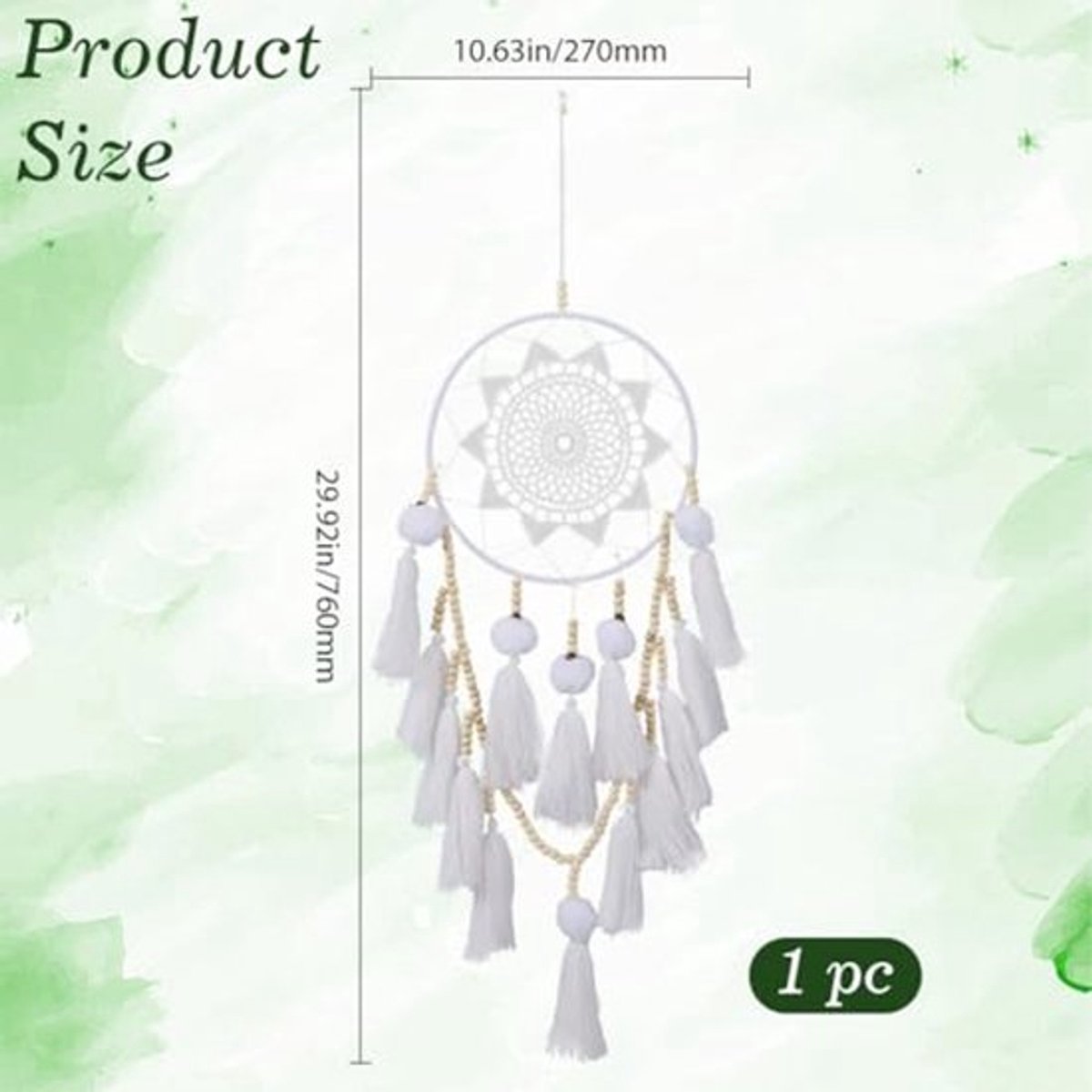Witte macramé dromenvanger, groot, boho, geweven webnet, kwastjes, pompons, ballen, hanger, houten kralen, dromenvangers, wanddecoratie, handgemaakte hangende ornamenten voor thuis en in de woonkamer.