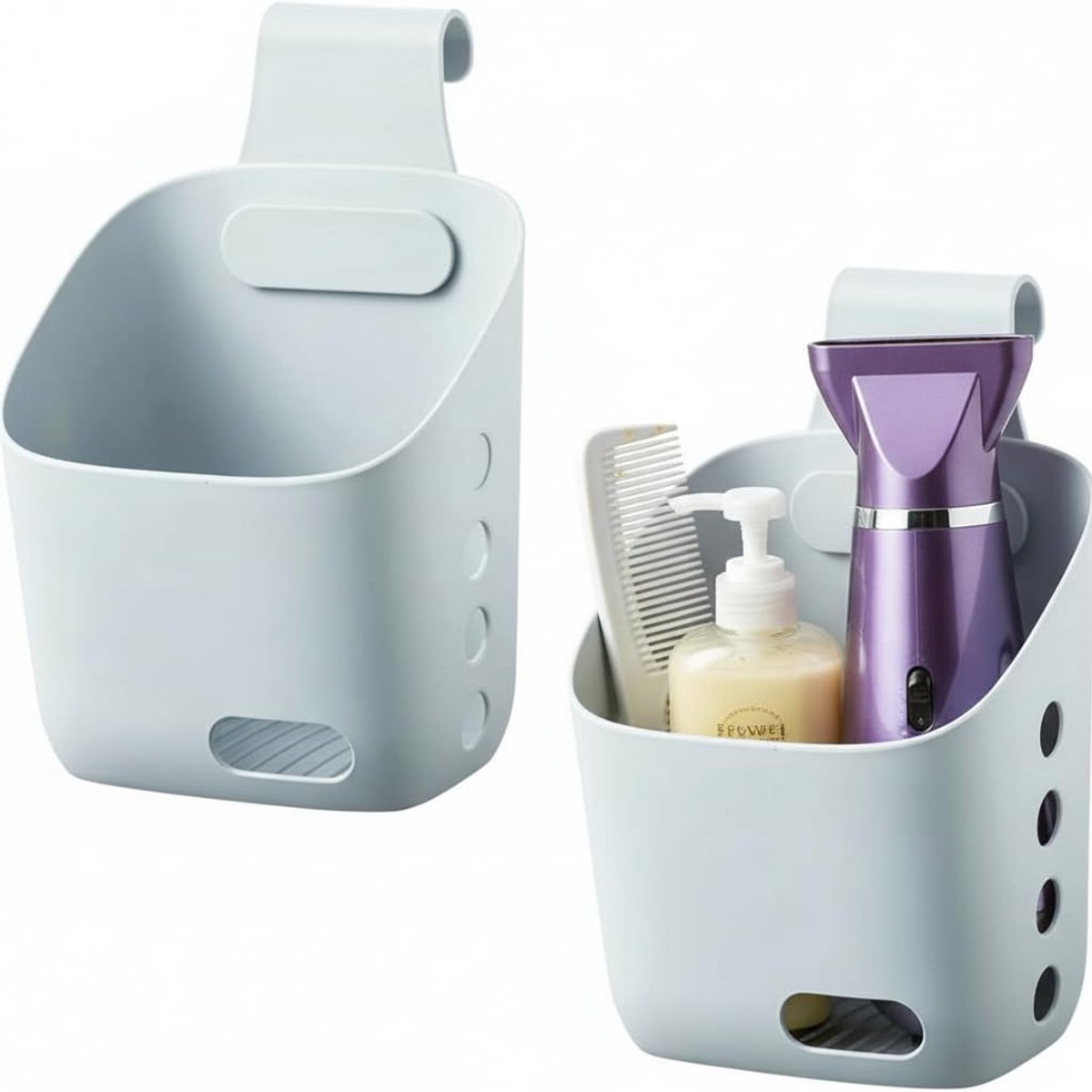 longziming -Hangmand Kunststof - Opbergmand Draagbaar - Badkamer Organizer - Afneembare Draaibare Haak - Hellend Bodemontwerp - Duurzaam Kunststof - Space Saving Design - Veelzijdig Gebruik - 2 Stuks