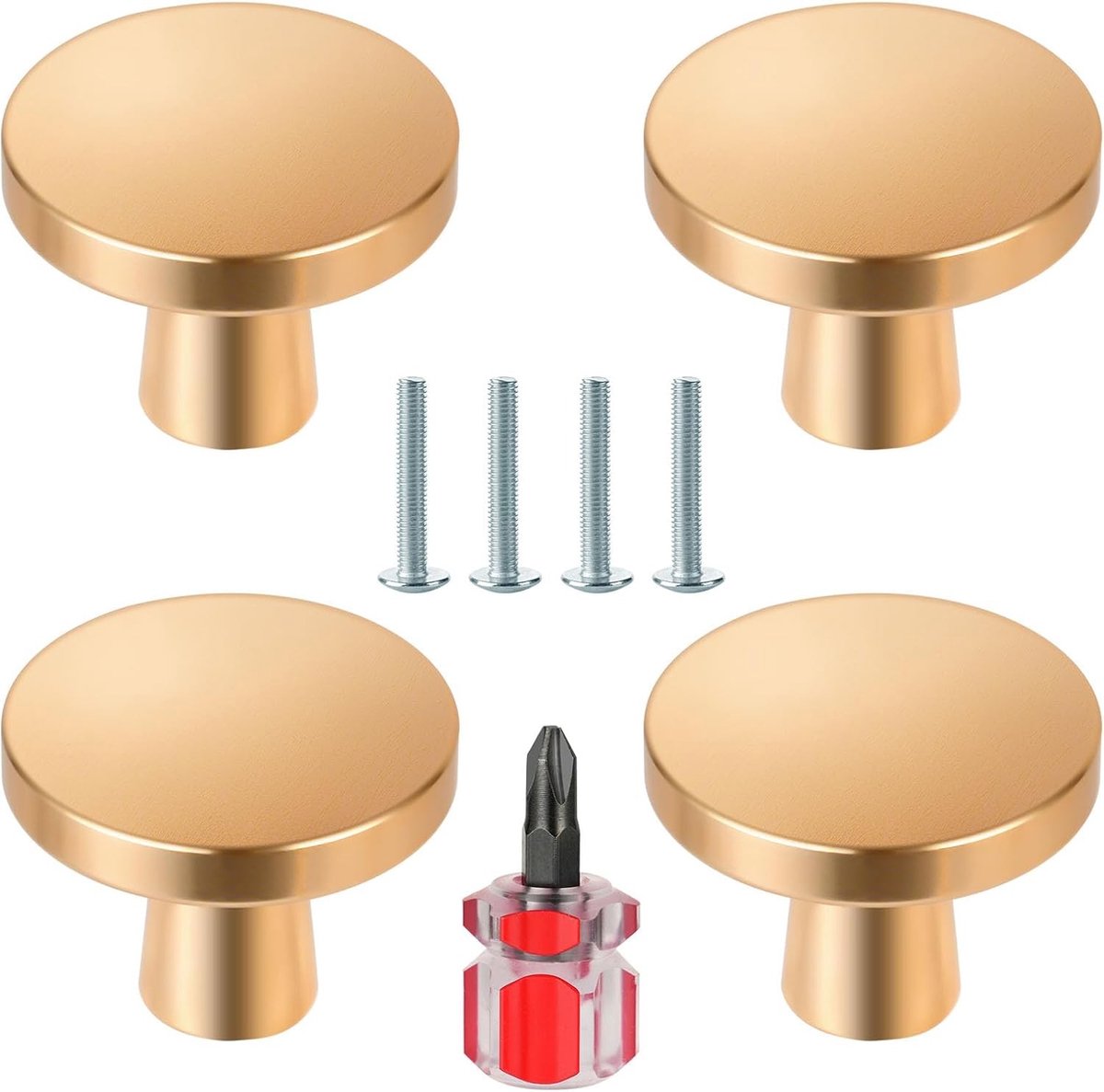 4 Gouden Kastknoppen 30mm - Ronde Ladehandgrepen van Aluminium voor Keuken en Badkamer Decoratie