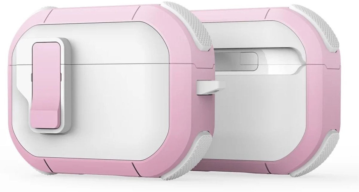 Dux Ducis PECP Hoesje Geschikt voor AirPods Pro 1 / 2 met Aluminum Haak Wit Roze