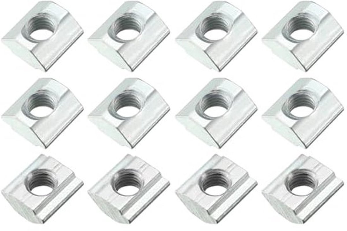 Smeermoer T (M5-schroefdraad) 12 stuks, koolstofstalen T-moer bevestigingsmoer voor aluminium extrusieprofiel serie 2020