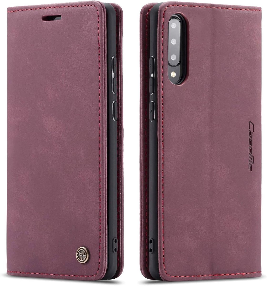 Premium Leren Flip Case voor Samsung A70/A70S, Vintage Nubuck, Schokbestendig, Met Kaartvak en Vouwbare Standfunctie, Wijnrood