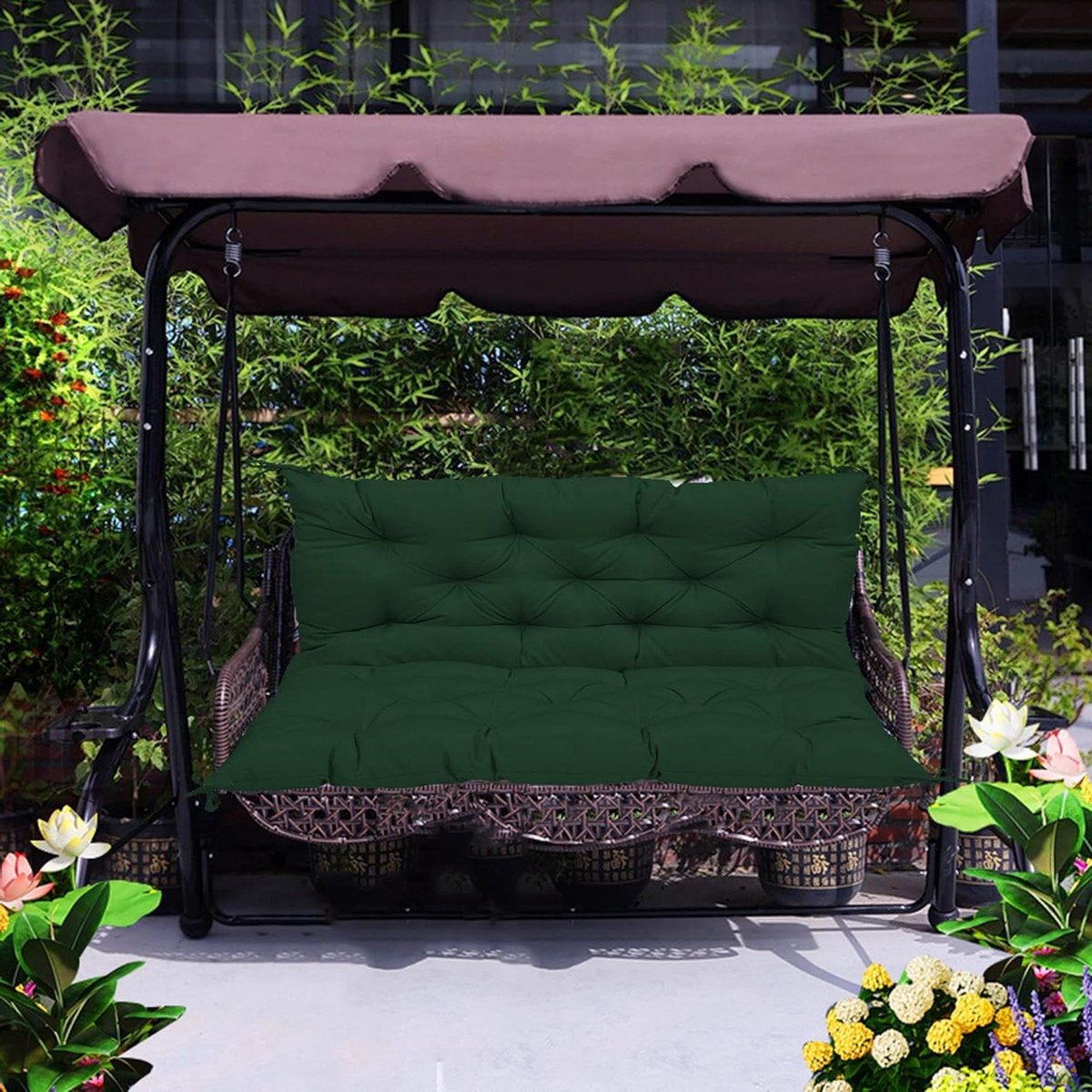 Schommelstoel Kussen - Bank Kussen - Buiten Zitten - 10cm Dikke Vulling - 150x100cm - Groen
