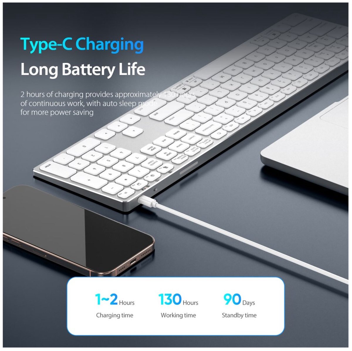 Dux Ducis - Universeel bluetooth toetsenbord geschikt voor Windows / Apple iMac / Apple iPad / Apple iPhone / Samsung - Draadloos toetsenbord - QWERTY - Wit — cadeau in Gadgets - foto 7