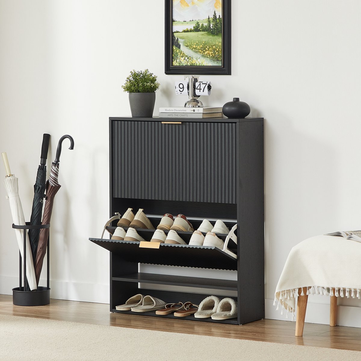 MODFU - Schoenenkast - Modern - Kleppen - Zwart - MDF - Hal