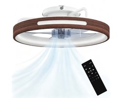 TEKROA® Plafondventilator met LED Verlichting - 40W Stille DC Motor - 6 Snelheden & 3 Kleuren - Afstandsbediening - Timer - Teakhout Look