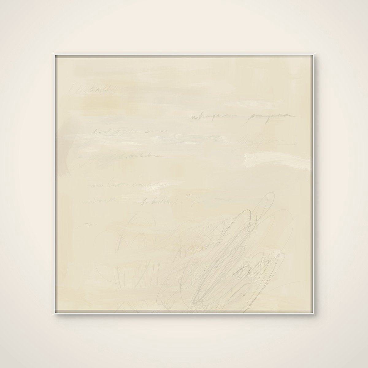 Akoestisch schilderij - 100 x 100 cm - Faded Abstract Writing van James Zamora - Abstracte wanddecoratie - wit textielframe