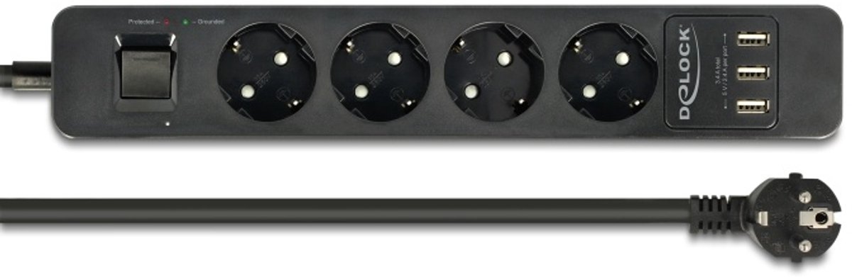 DeLOCK 11209 power uitbreiding 1,5 m 4 AC-uitgang(en) Binnen Zwart