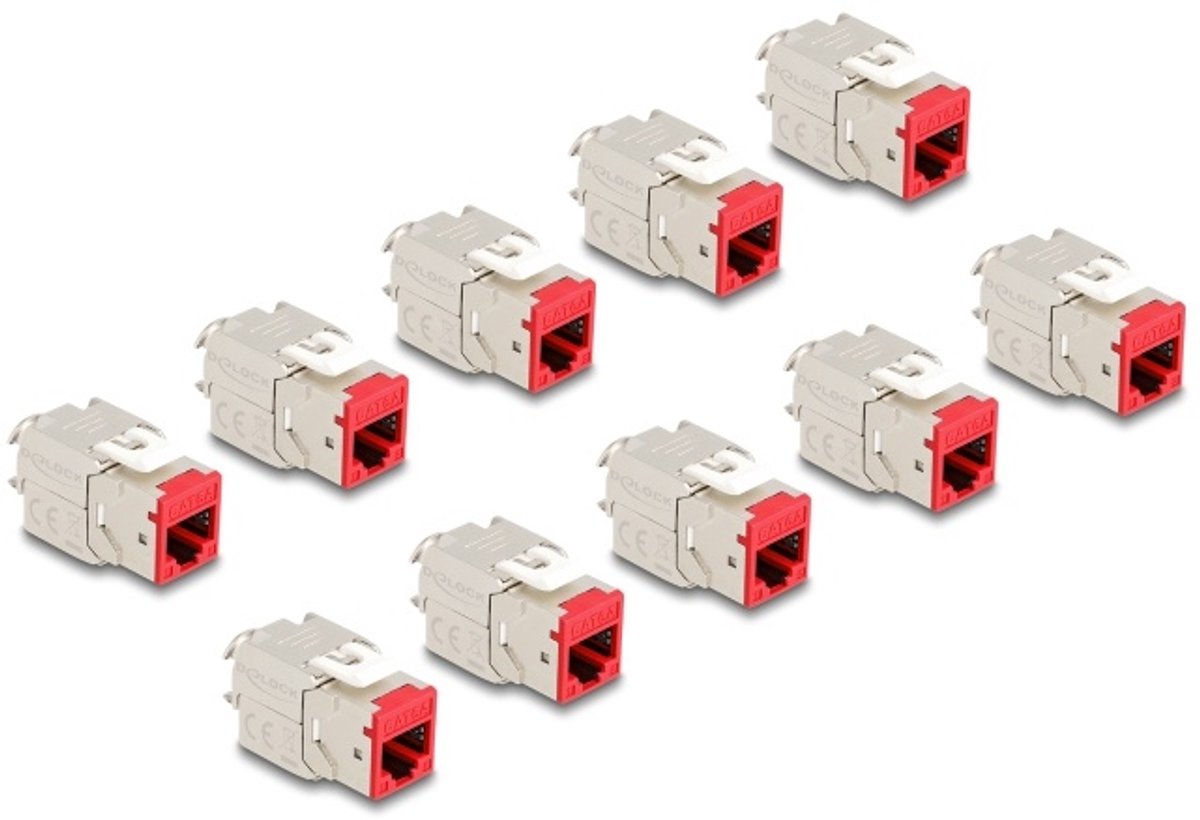 Delock Keystone Modul RJ45 jack to LSA Cat.6A toolfree red set 10 pieces