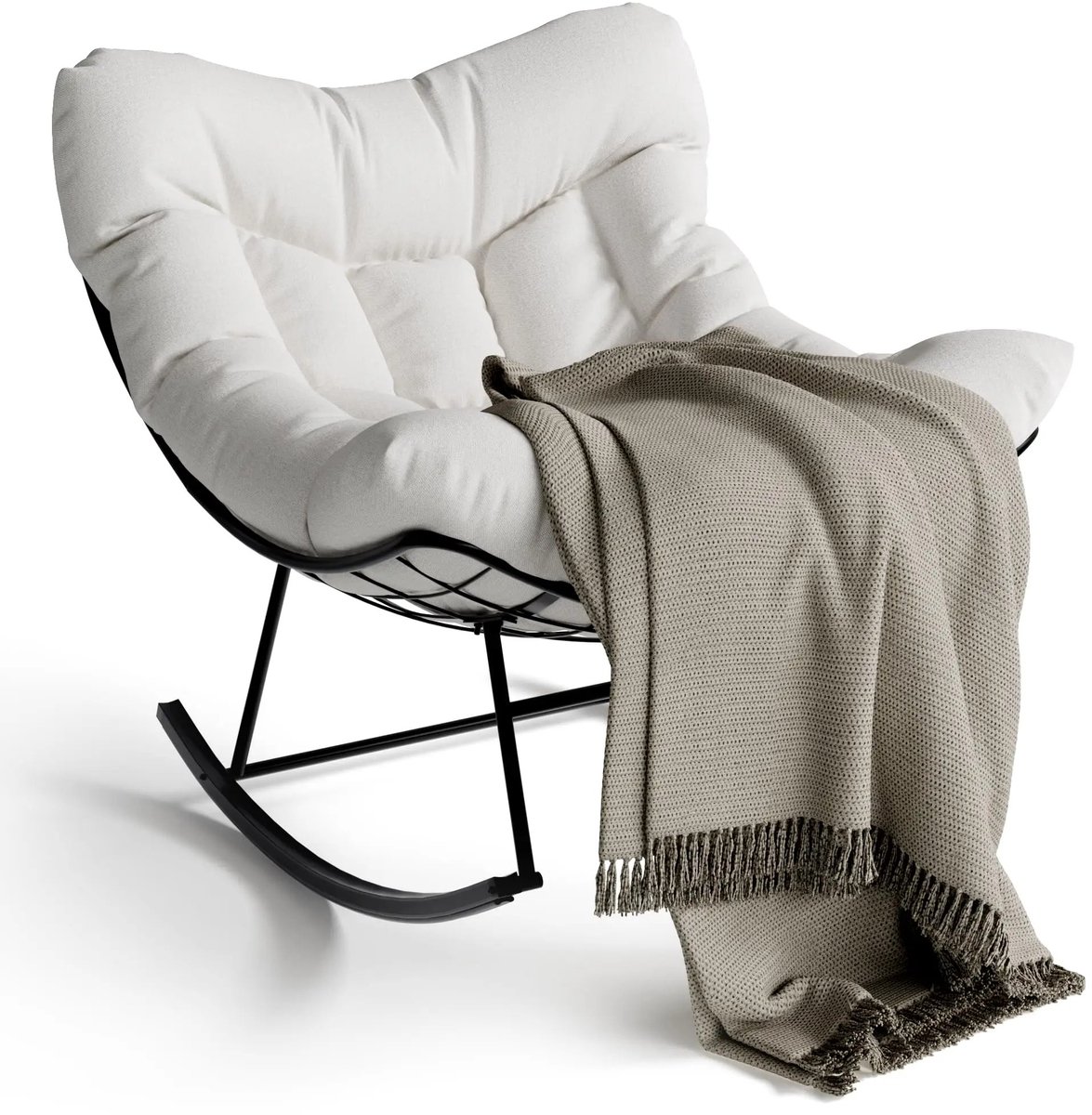 NordHaus Papasan Schommelstoel - Loungestoel - Relaxstoel - Extra Groot Zitcomfort - Metalen Frame - Wit