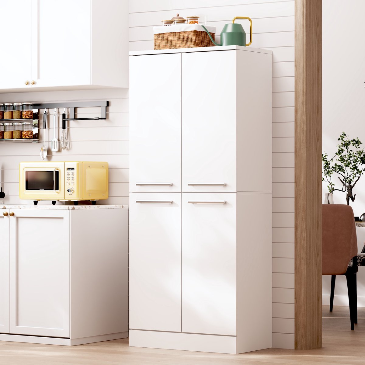 MODFU - Keukenkast - Glanzend Wit - Hoog Model - Verstelbare Planken - MDF