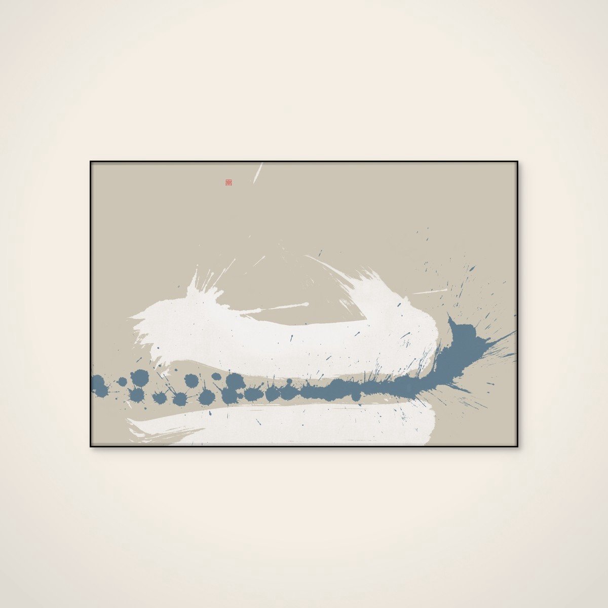 Akoestisch schilderij - 120 x 80 cm - Blue White Abstract Strokes van Thoth Adan - Abstracte wanddecoratie - zwart textielframe