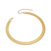 Goudkleurige choker ketting voor dames – brede platte schakel ketting