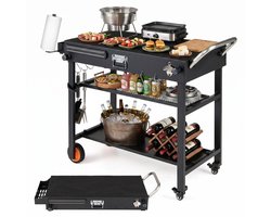 Buitenkeuken op Wielen – BBQ Trolley – Met Opbergkast & Planken – Werktafel voor Buiten – Staal–…