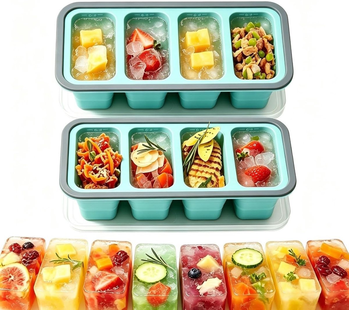 Set van 2 opvouwbare siliconen vriesvormen voor soepen en sauzen, BPA-vrij, ideaal voor bouillon en restjes, 1 kop/250 ml