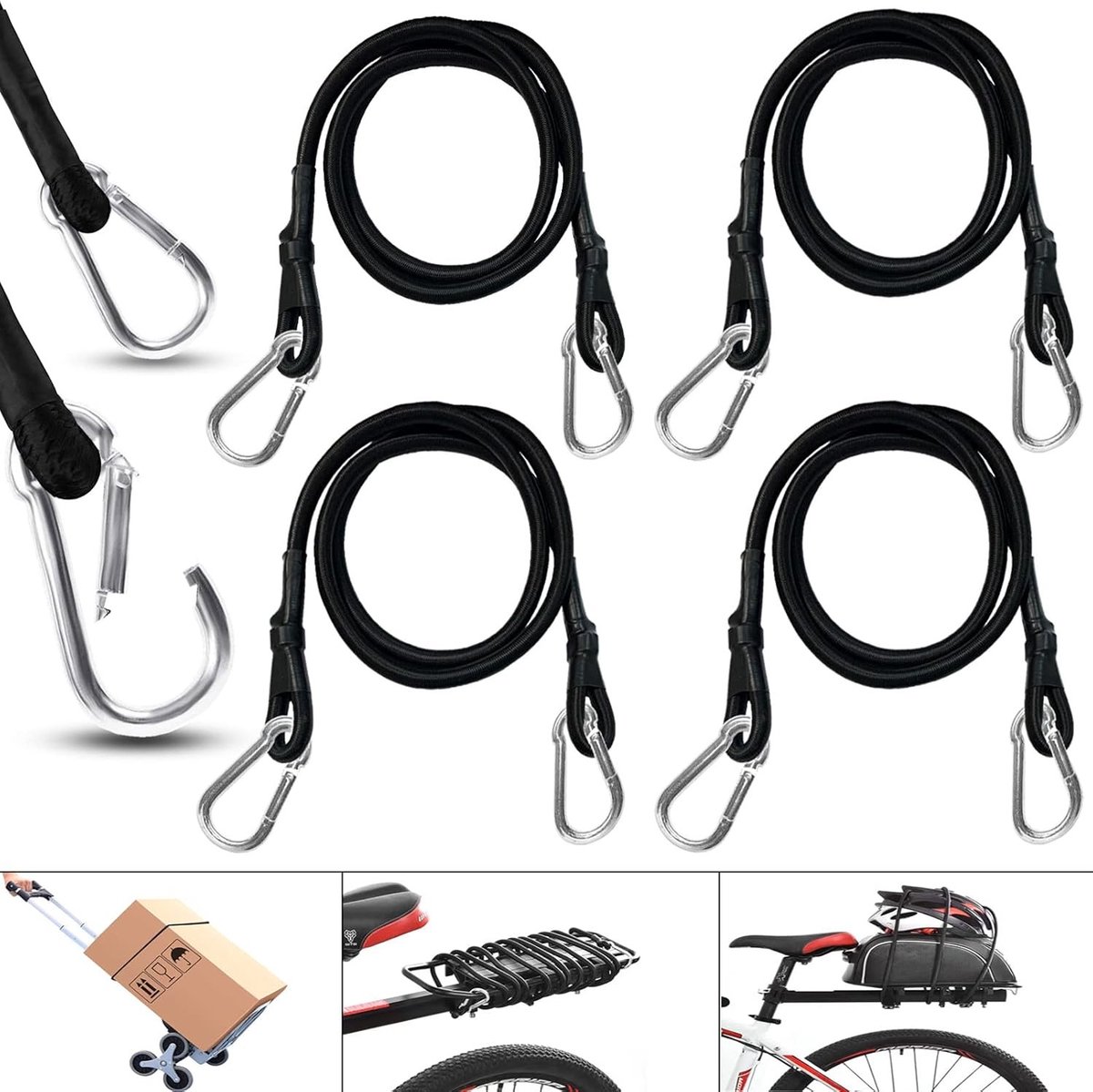 Bungee Koord Set van 4 Stuks, 100cm Snelle Straps voor Bagage, Weerbestendig en UV-bestendig voor Camping en Zeil Tarps