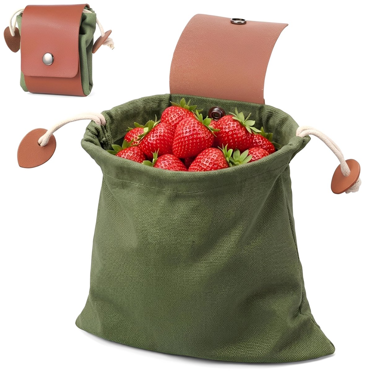 Kaiyaya - 1 stuk Plukzak - Groen opvouwbaar waxcanvas - Met riemlus en trekkoord - Voor paddenstoelen en fruit - Slijtvast en stevig