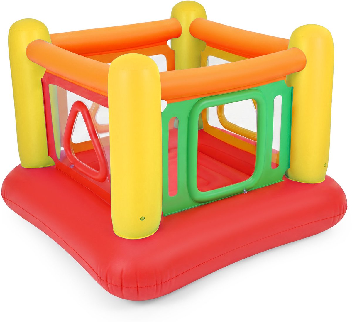 COSTWAY Springkasteel, Opblaasbaar Kasteel met 4 Deuren voor Kinderen, 160 x 160 x 125 cm (Rood + Geel)