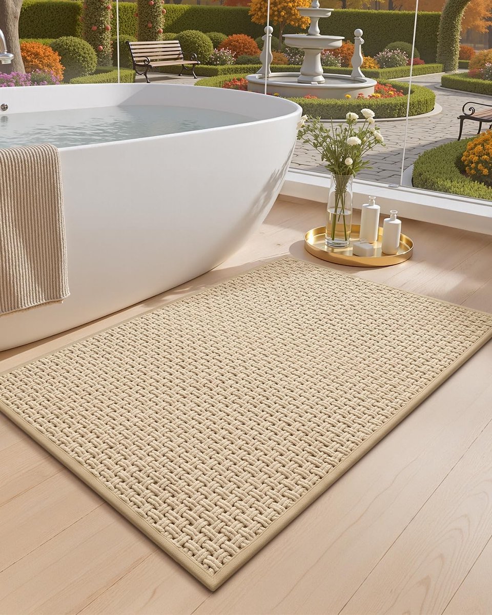 Antislip Badmat 60 x 90 cm - Wasbare Chenille Badmat, Absorberend en Sneldrogend in Khaki Kleur