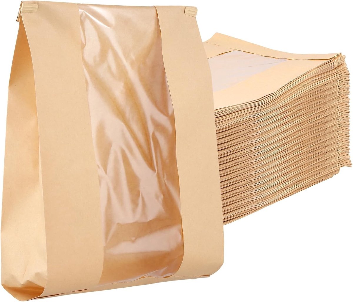 100 Stuks Grote Papieren Broodzakken met Venster 35 x 21 x 9 cm voor Brood, Koekjes en Geschenken