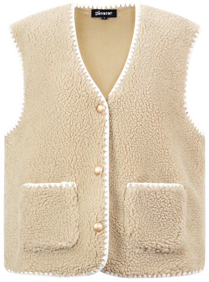 Comfortabel Geweven Polyester Damesvest met Contrasterende Naden - Kaki - Maat S