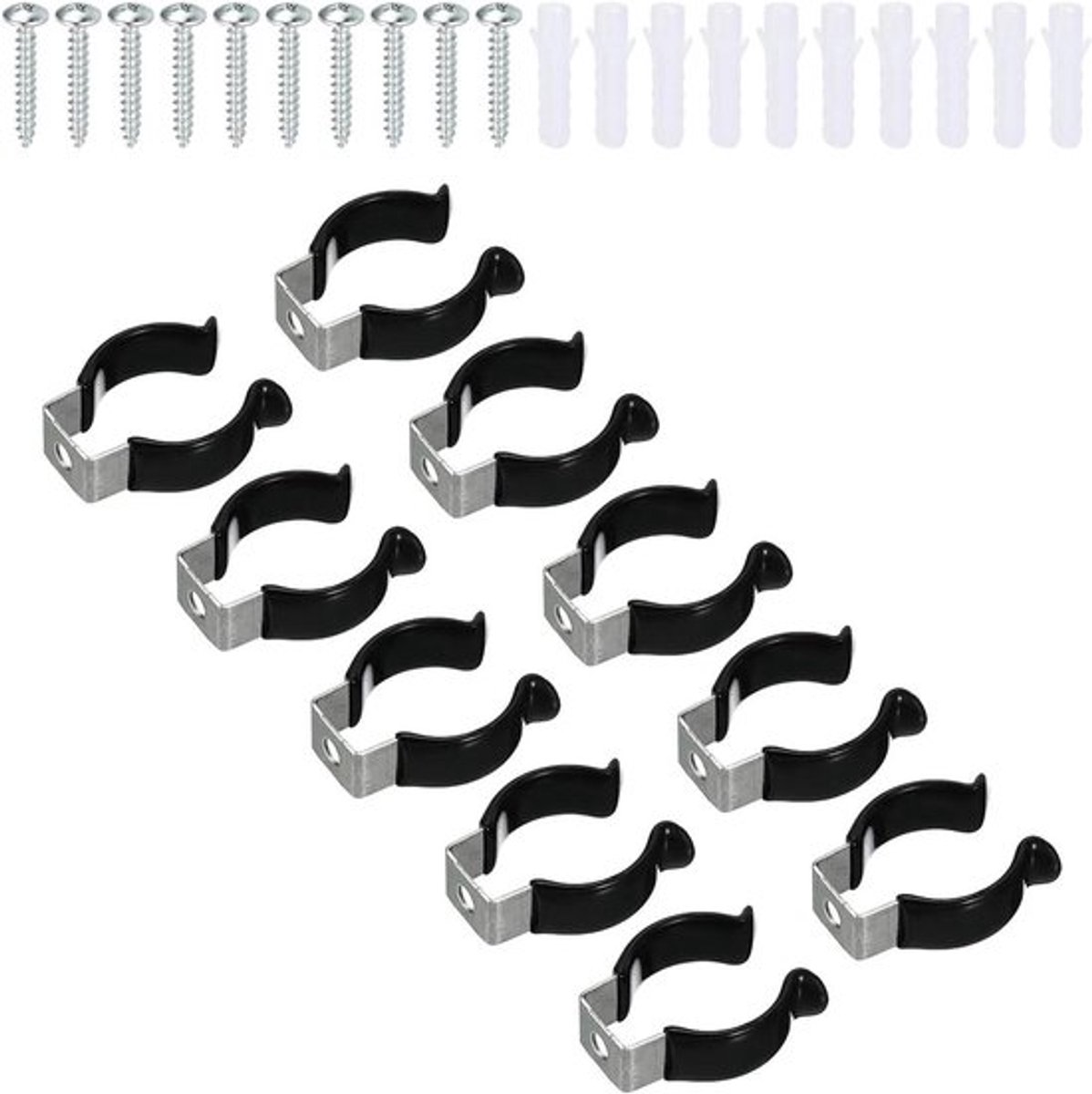 LED Gloeilamp Houder Beugel - Montagebeugel Staal - Houder Tool Clips - Pack van 10 - - Gloeilamp Houder - Roestvrij Staal Ondersteuning - LED Gloeilamp Montage - Zwart - T8 U Clips - Pijpklemmen - Fluorescerende Buis.