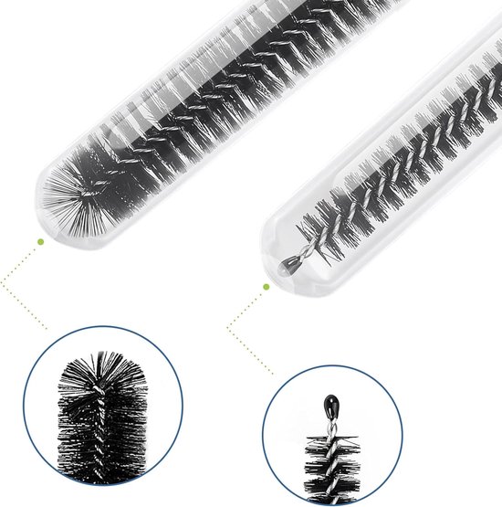 10-delige flessenborstelset, nylon reinigingsborstel voor bekers, geschikt voor rietjes en tuitjes, perfect voor flessen met een smalle hals, babyflesjes, potjes en theepottuitjes,Transparante 10-delige set — afbeelding 2