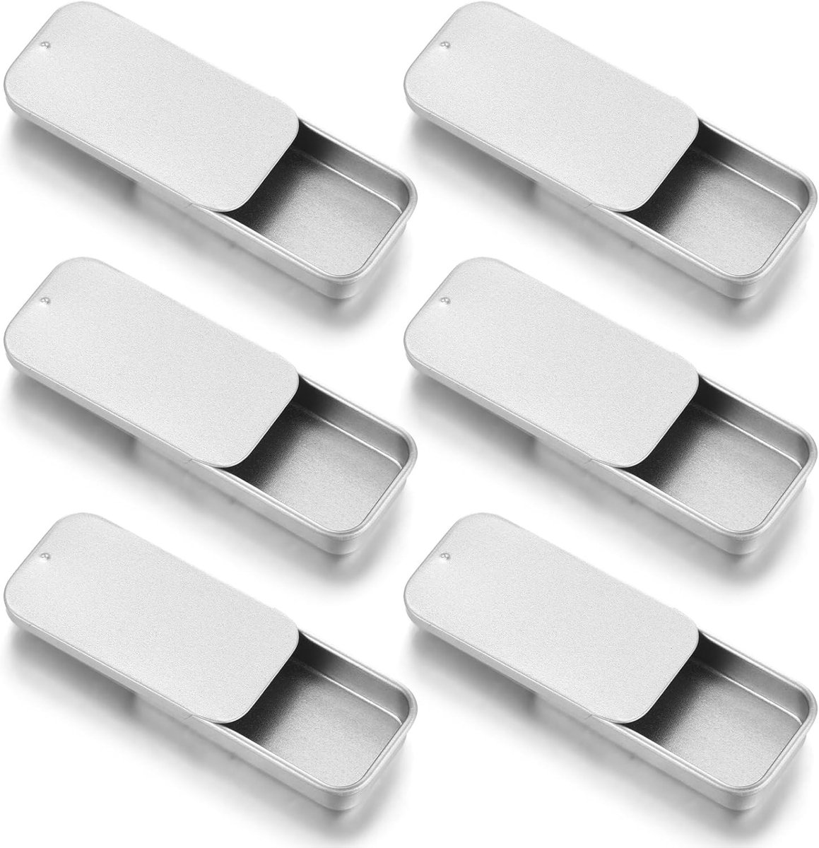 Set van 6 kleine rechthoekige blikken met schuifdeksel, ideaal voor sieraden, snoep en haarspelden