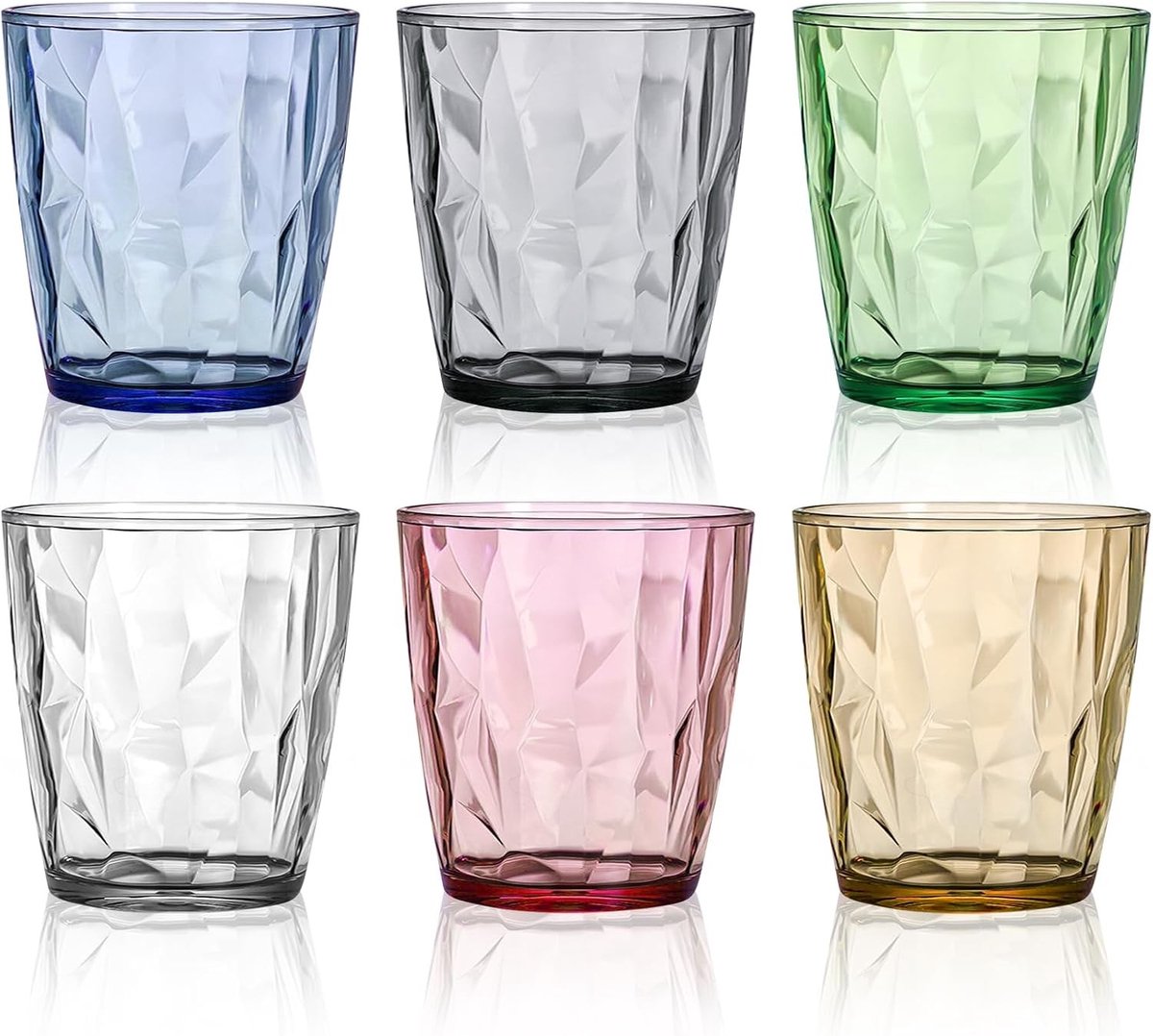 Kleurige Drinkglazen Set van 6, 300 ml - Perfect voor Water, Cocktails, Sap en Iced Coffee, Acryl Glazen met Kristal Uiterlijk