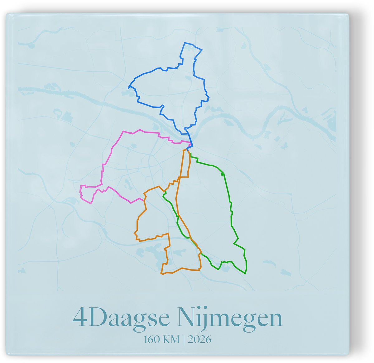 Tegeltje Vierdaagse Nijmegen 2026 Route 160 km - blauw - 4Daagse wandelroute - cadeau Vierdaagse