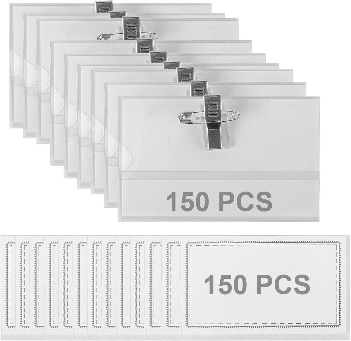 150 Stuks Duidelijke Naam Badges met Clips en Pins, Horizontale ID Kaarthouders voor Bedrijfsevenementen en Projecten, Perfect voor Netwerken en Conferenties