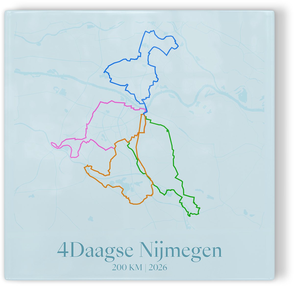 Tegeltje Vierdaagse Nijmegen 2026 Route 200 km - blauw - 4Daagse wandelroute - cadeau Vierdaagse