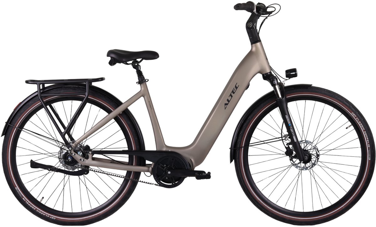 Altec Dynamic - Elektrische Damesfiets - Elektrische stadsfiets - Middenmotor - 28 inch - 48 cm - Riembelt - Hydraulische schijfremmen - 7 versnellingen - Grijs