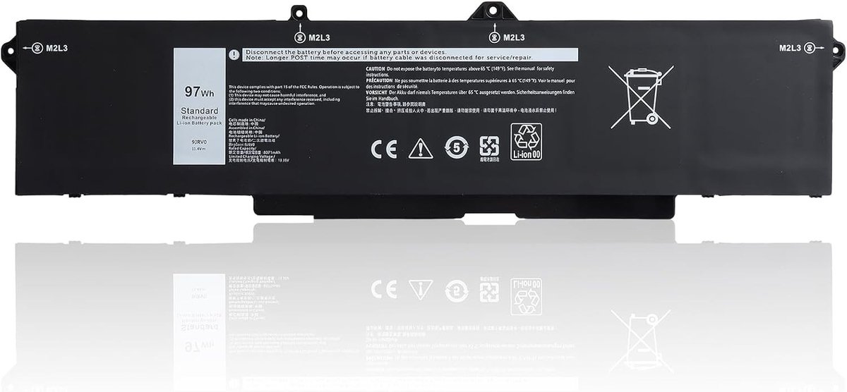 Laptopbatterij 97Wh 11,4 V 8071 mAh voor Dell Latitude, Precision en Alienware - Vervanging voor 0P3TJ, 05RGW, 53XP - Betrouwbare energiebron voor lange gebruiksduur