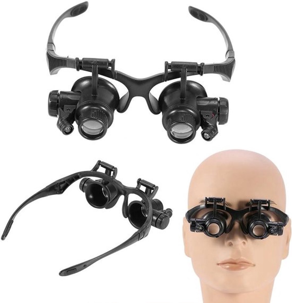 LED Vergrootglas Hoofdband Verstelbare Lichtkop - Handsfree Vergrootglas met 2 LED - 4 Lenzen - Hoofd LED-lichtloep - Verlichte loep met LED